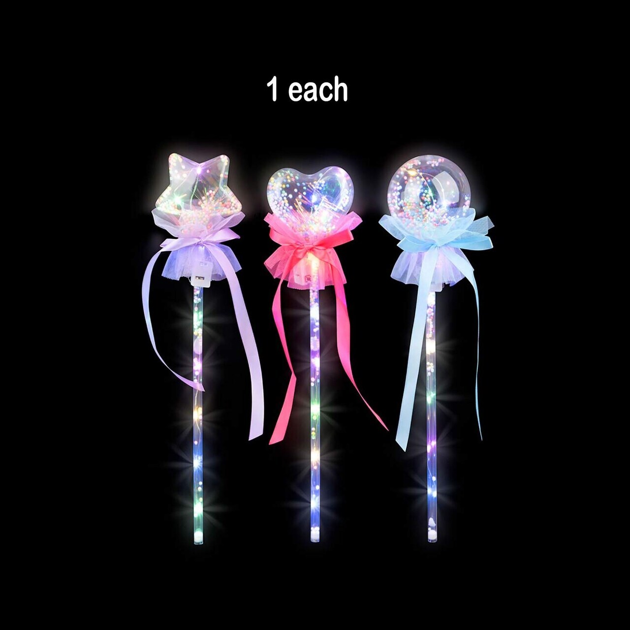 Light Up Bubble Beaded Wand 3 Function Assorted Colors 14 Inches